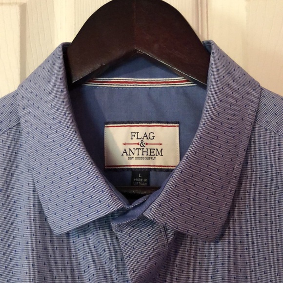 Flag & Anthem Blue Patterned Button Down Shirt Mens Large L - Picture 2 of 13